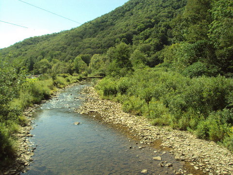 A gorgeous stream that passed under a quaint bridge on the gorgeous grounds