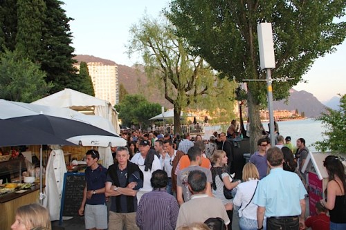 Notice the water on the right as you walk along the side walk of vendor tents. 